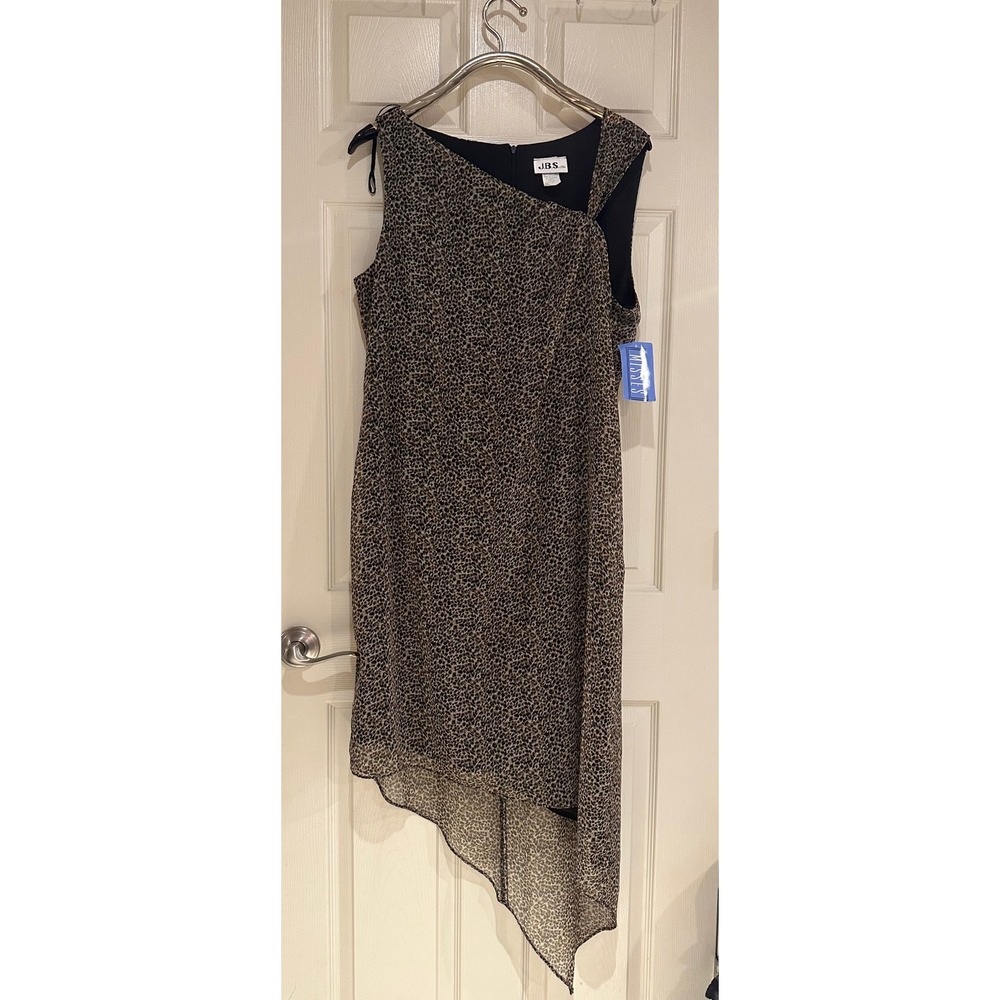 JBS Ltd‎ Leopard Print Asymmetrical Handkerchief Hem Dress Taupe Size 18 NWT